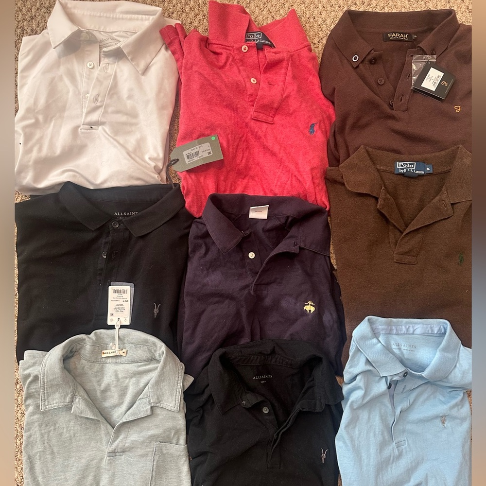 Bulk lot of 9 polos collared shirts all saints Ralph lauren marine layer
